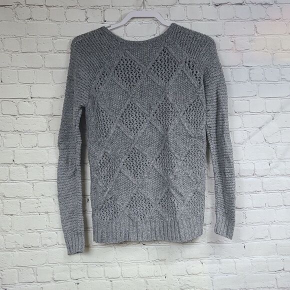 American Eagle XS 0/2 Chunky Grey Wool Blend Cable Knit Sweater Diamond Pattern - Picture 6 of 10